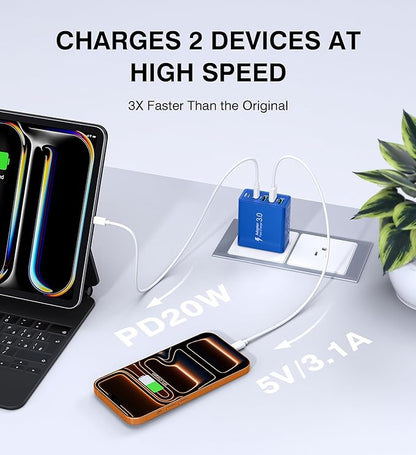 USB C Wall Charger, 60W USB C Charger Block 2-Pack 5-Port PD Fast Charging Blocks,Multiport 2USB C+3USB A Plug,Type C Power Adapter Brick Cube for iPhone 17/16/15/14/13,Samsung,for Switch（Dark Blue）