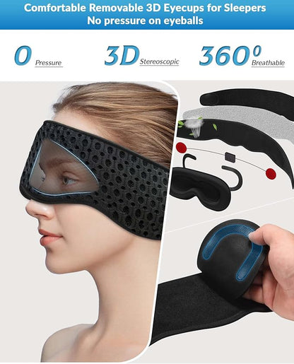 Bluetooth Sleep Mask with Removable 3D Contoured, 100% Blackout Eye Mask for Sleeping, Sleeping Headphones with Ultra-Thin Stereo Speakers, Perfect Tech Gifts for Men/Women/Insomniacs