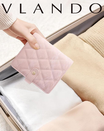 Vlando Travel Jewelry Organizer Case,Gifts for Women,Portable Jewelry Storage Book Ring Binder with Clear Zipper Velvet Pouch Bag for Traveling,Rings,Necklace,Earrings,Bracelets,Brooches-Sand Pink