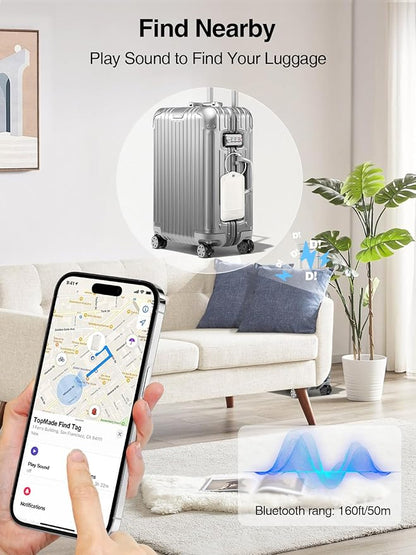 TopMade Smart Luggage Tag with Find My, Premium Leather Luggage Tags for Suitcase, Travel Bags, Backpacks, Anti-Lost Suitcase Tag Tracker for Travel with Privacy Name Card, Rechargeable