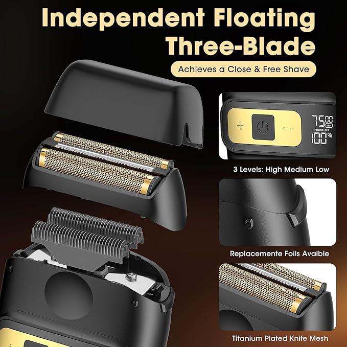 Hair Clippers,Mens Beard Trimmer,Electric Razor for Men,Professional Hair Cutting Kit & Zero Gap T-Blade Trimmer & 7500 RPM Foil Shaver with LCD Display,Mens Gift