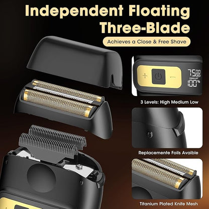 Hair Clippers,Mens Beard Trimmer,Electric Razor for Men,Professional Hair Cutting Kit & Zero Gap T-Blade Trimmer & 7500 RPM Foil Shaver with LCD Display,Mens Gift