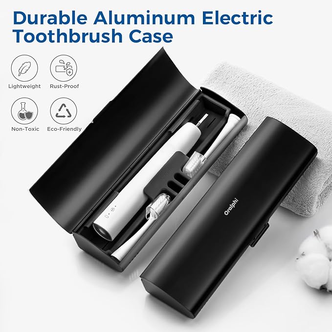 Aluminum Electric Toothbrush Travel Case, 2 in 1 Travel Toothbrush Holder for Oral B/Oral-B Pro 1000 1500 5000 7000 and Most Electric Toothbrush for Traveling, Removable Silicone Liner-Black