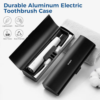 Aluminum Electric Toothbrush Travel Case, 2 in 1 Travel Toothbrush Holder for Oral B/Oral-B Pro 1000 1500 5000 7000 and Most Electric Toothbrush for Traveling, Removable Silicone Liner-Black