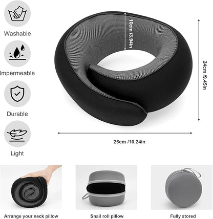 Travel Pillow for Airplane, Neck Pillow 100% Memory Foam with Comfortable Support for Long Flights, Cars, Trains Office & Home with Storage Box(Black)