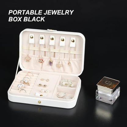 Small Jewelry Box, Travel Jewelry Case Portable Jewelry Boxes for Women, 2-Layer Mini Jewelry Travel Organizer, Gift for Women Girls,White D