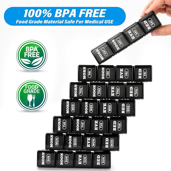 XL Large Weekly Pill Organizer 4 Times a Day, 7-Day Pill Boxes and Organizer AM PM, Big Compartments Pill Case, Monthly Medication Organizer 28-Days Dispenser for Fish Oils