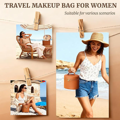 Makeup Case for Women,Travel Make Up Bag Organizer With Compartments and Handle,Portable Cosmetic Bags for Girl,Toiletry Bag for Women - Brown