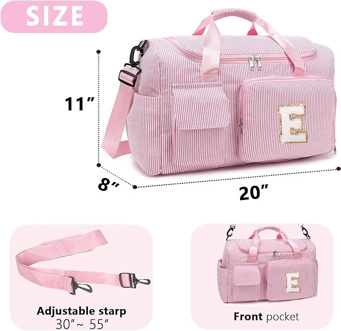 Kids Travel Duffle Bag Dance Bag Gifts for Girls Initial Gym Bag with Shoes Compartment for Women Lightweight Weekender Bags Pink-E