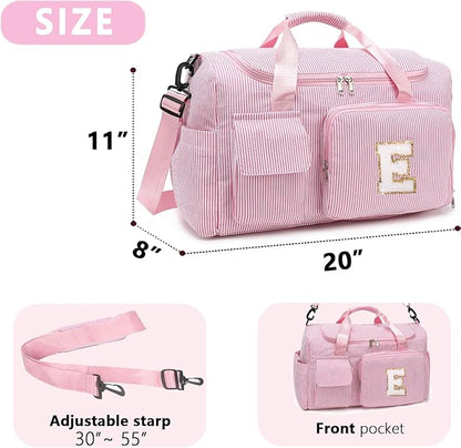 Kids Travel Duffle Bag Dance Bag Gifts for Girls Initial Gym Bag with Shoes Compartment for Women Lightweight Weekender Bags Pink-E