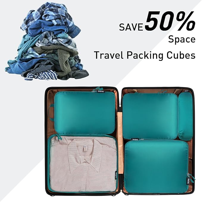 Bagail Ultralight Compression Cubes 7 Set - 3 Packing Cubes, 3 Organizers, and 1 Shoe Bag