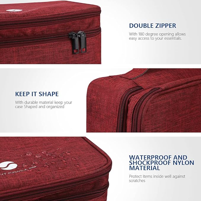 ORIENT FAMULAY Travel Electronics Organizer, Waterproof Cable Organizer Bag for Electronic Accessories Double Layer Large Shockproof Cable Storage Bag for Cord, Power Bank, Tablet(Up to iPad 11 inch) - Wine Red