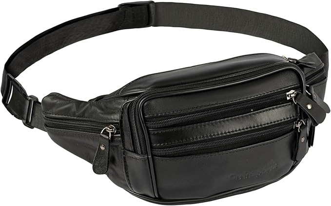 Leather Fanny Pack for Men Women,Genuine Leather Waist Belt Bag with Adjustable Strap Belt Hip Bag with Multi-Pockets for Travel Sports Running Cycling Hiking