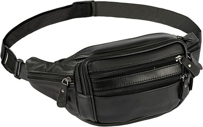 Leather Fanny Pack for Men Women,Genuine Leather Waist Belt Bag with Adjustable Strap Belt Hip Bag with Multi-Pockets for Travel Sports Running Cycling Hiking