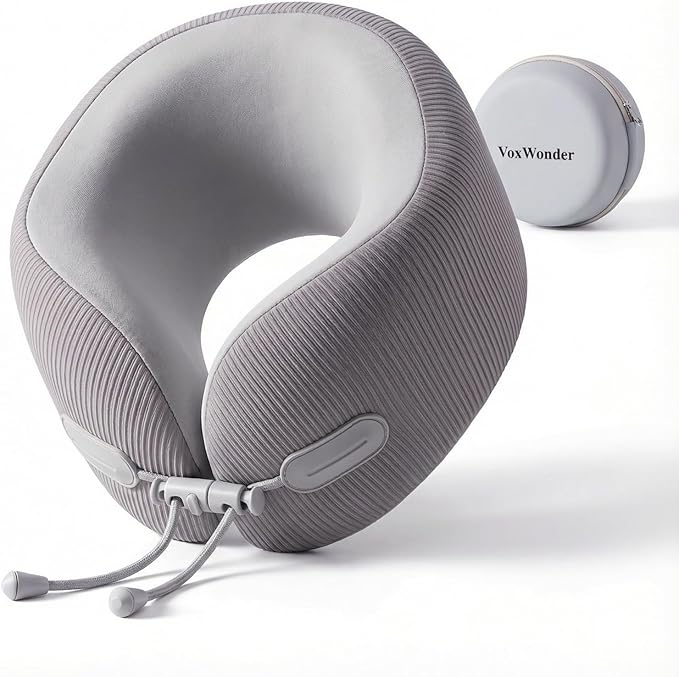 Memory Foam Travel Neck Pillow for Airplane, 360° Head Support Travel Essentials for Long Flights, Breathable Cooling Cover and Compact Storage Case, Portable Gift for Men and Women