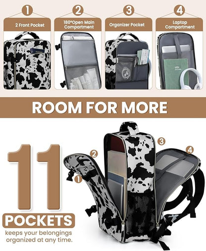 Travel Backpack for Women Man, Waterproof Personal Item Travel Bag Airline Approved Laptop Backpack Bookbag Weekender bags for Business,Travel, Work Fits 15.6 inch Laptop(Medium,Cowprint)