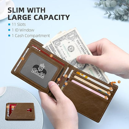 Zitahli Wallet for Men Slim 11 Credit Card Holder RFID Blocking Small Men's Wallet Bifold Minimalist Front Pocket With Mens Gifts Box