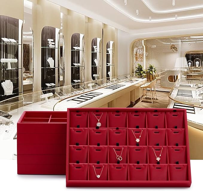 Oirlv Gorgeous Red Leather Jewelry Tray 12 Grid Jewelry Drawer Organizer Bracelet Earrings Watches Storage