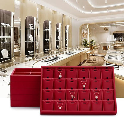 Oirlv Gorgeous Red Leather Jewelry Tray 12 Grid Jewelry Drawer Organizer Bracelet Earrings Watches Storage