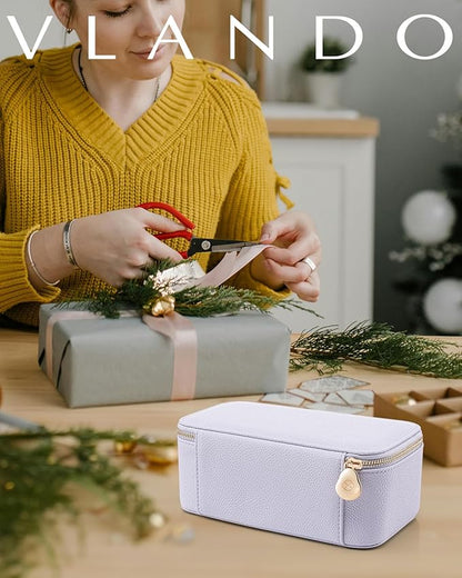 Vlando Jewelry Box with 12 Velvet Jewelry Bags Travel Jewelry Case for Girls Jewelry Organizers Necklace Rings Earrings Storage Bags Christmas Gifts Bridal Shower Gifts-Purple