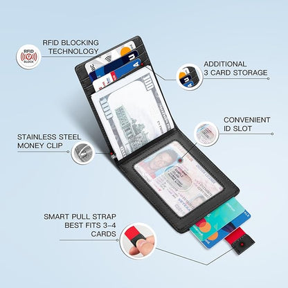 Zitahli Wallet for Men-6 Slots ID Window-Mens Wallets-Slim Wallet Classic Spring Money Clip RFID Blocking-Gift for Men