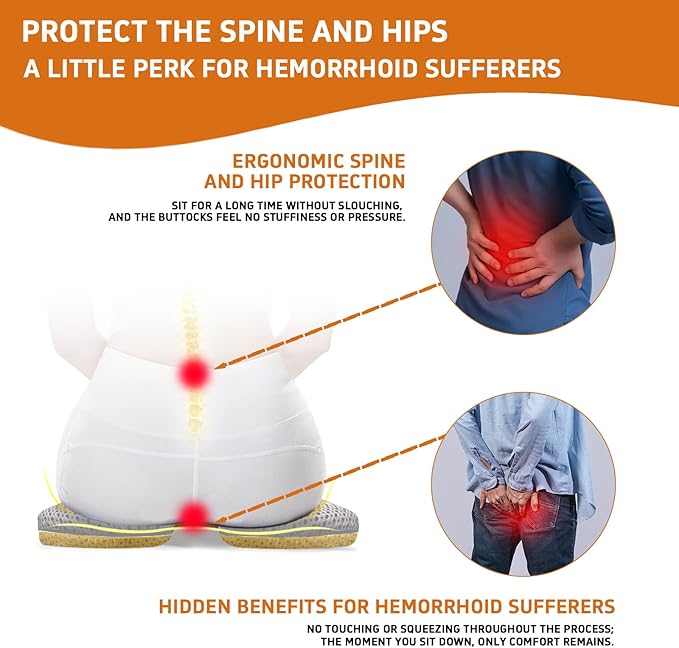 Gooo&Ma Ergonomic Seat Cushion with Air Fiber Core, Office Chair Cushion with Washable Cover & Non-Slip Base for Pressure Relief, Comfort for Long Sitting, Driving, Gaming (Gray)