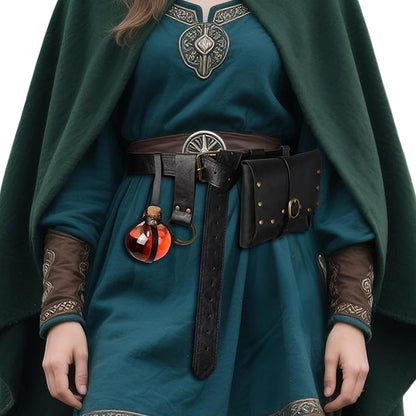Renaissance Belt Pouch Viking Leather Medieval Belt Waist Bag Pirate Cosplay Festival Halloween Adjustable Accessories (Bottles-Black)