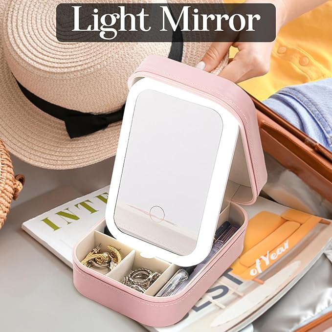 CALLIE Travel Jewelry Organizer - Personalized Birth Flower Leather Jewelry Case with Mirror, Birthday Gifts Mothers Day 2025 Graduation Wedding Christmas Gifts for Her