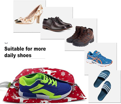 BeeGreen Christmas Shoe Bags 6 Pack for Travel with Handle, Packing Organizers for Suitcase and Luggage,Portable Nylon Storage Accessories for Vacations, Christmas Gifts for Women and Men