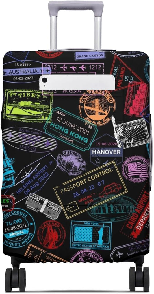 World Landmarks Travel Luggage Cover, Travel-Themed Suitcase Protector Stretchable, Washable Travel Suitcase Cover (M for 22-24 Inch Luggage)