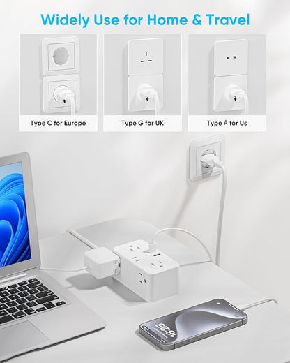 Italy Travel Plug Adapter, Italy Power Adapter, 6 AC Outlets, 4 USB Ports (2 USB C), 3ft Wrapped Around Extension Cord, for Italy Chile Libya