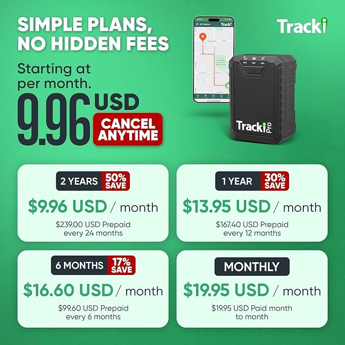 Tracki Pro GPS Tracker for Vehicles – Magnetic Waterproof 4G LTE Car Tracker, Long-Life Battery Up to 7 Months, Unlimited Distance, Smart Alerts, Hidden Tracking Device (Subscription Required)
