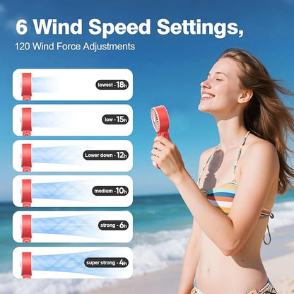 Portable Handheld Fan, 4000mAh Rechargeable, 6 Speed Settings, LCD Display, 3-in-1 Foldable Mini Desk Fan with Lanyard (Pink)