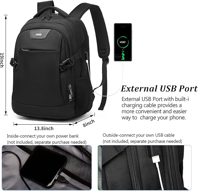 DUSLANG Anti-Theft Laptop Backpack, Black, 15.6-14-13 Inch Laptop Sleeve, USB Charging Port and Clear Cosmetic Toiletry Bag