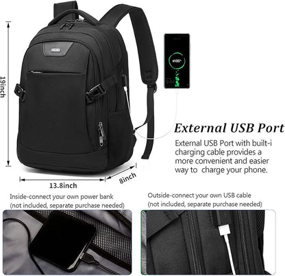 DUSLANG Anti-Theft Laptop Backpack, Black, 15.6-14-13 Inch Laptop Sleeve, USB Charging Port and Clear Cosmetic Toiletry Bag