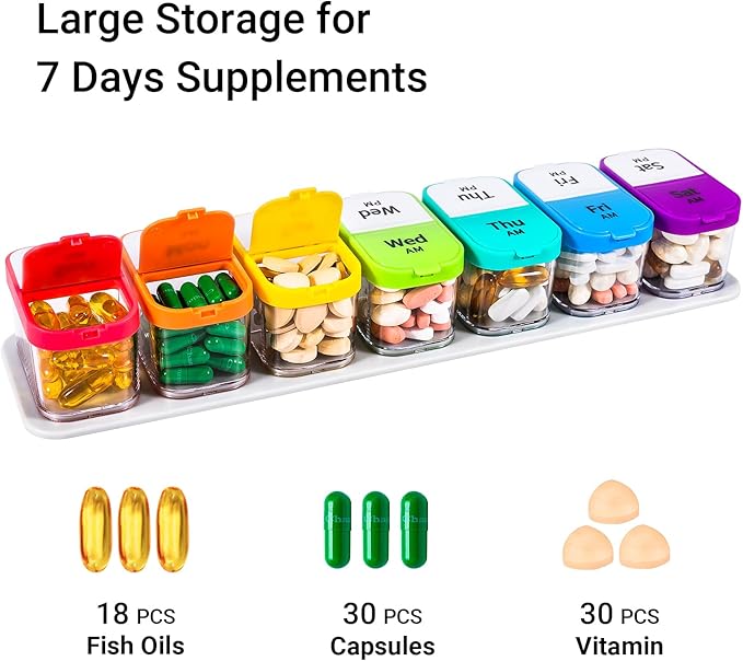 Daviky Extra Large Pill Organizer 7 Day, XL Weekly Pill Box 2 Times a Day, AM PM Medicine Pill Organizer for Supplement, Big Daily Pill Case with Large Container to Hold Vitamins and Medications
