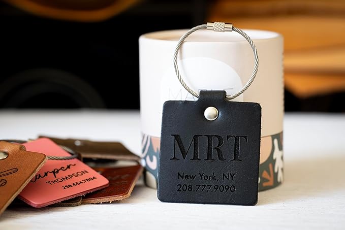 Personalized Leather Luggage Tag – Custom Engraved Travel Tag with Name & Address, Full Grain Leather, Handmade in USA, Gift for Travelers