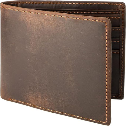 Genuine Leather Wallet for Men Handmade Vintage Italian Bifold Large Capacity RFID Blocking with Zipper (Light Brown)