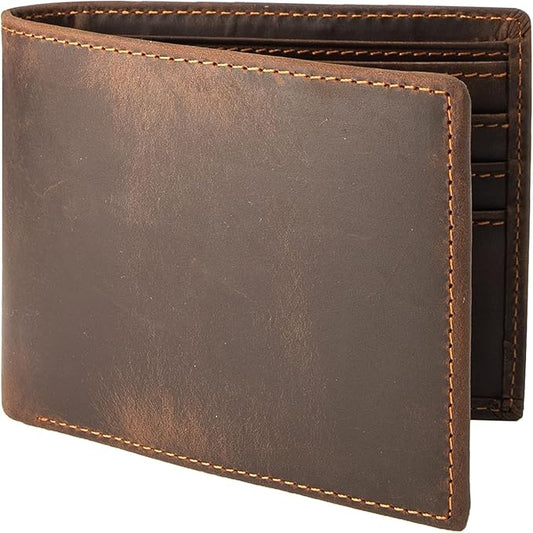 Genuine Leather Wallet for Men Handmade Vintage Italian Bifold Large Capacity RFID Blocking with Zipper (Light Brown)