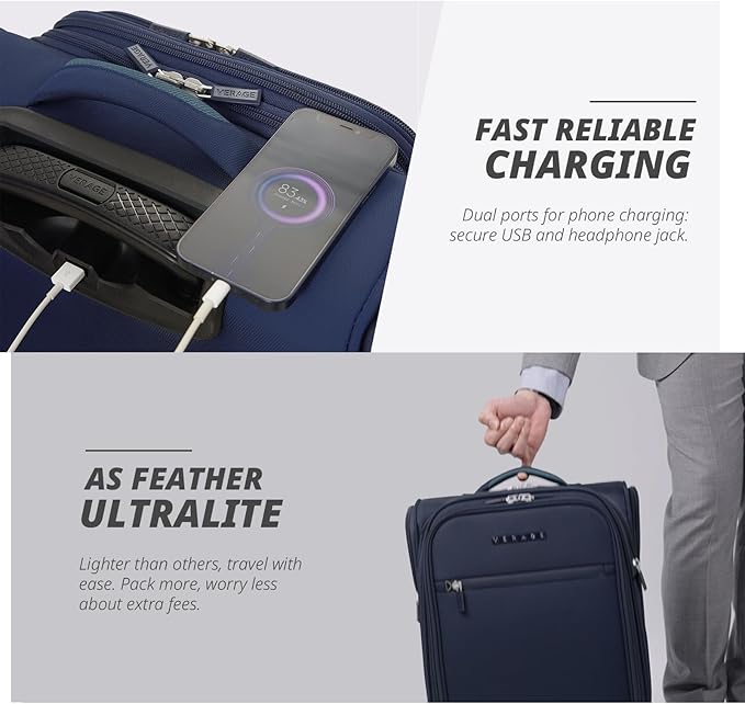 Verage Under Seat Luggage with Wheels, Softside Expanable Small Suitcase Carry On Luggage Bags for Airlines Airplanes Short Trip Men Women (Navy, 16-Inch Rolling Underseat)