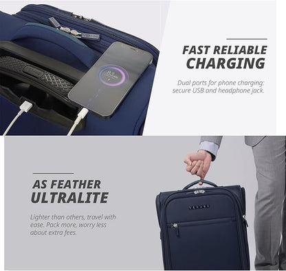 Verage Under Seat Luggage with Wheels, Softside Expanable Small Suitcase Carry On Luggage Bags for Airlines Airplanes Short Trip Men Women (Navy, 16-Inch Rolling Underseat)