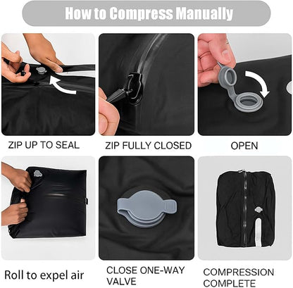 Vacuum Compression Travel Bag, Waterproof Zipper, Space Saver Packing Cube with One-Way Valve & Handle, Durable TPU Polyester Material, for Luggage & Backpack (2 bag 1 pump)
