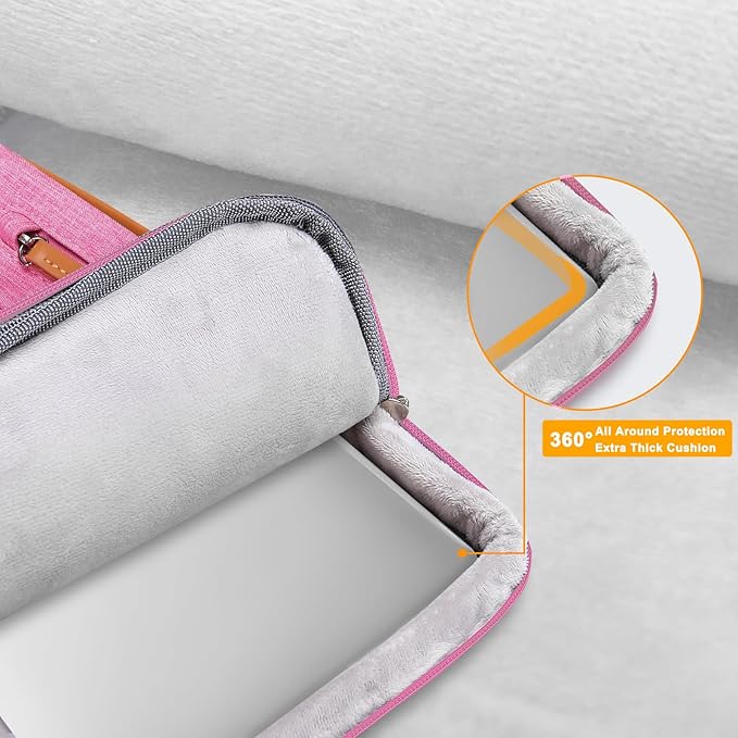 MOSISO 360 Protective Laptop Shoulder Bag,15-15.6 inch Computer Bags Compatible with MacBook Pro 16 inch, HP, Dell, Lenovo, Asus Notebook,Side Open Messenger Bag with 4 Zipper Pockets, Rose Red