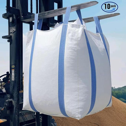 10 Pack FIBC Bulk Bag,2 Ton Bag,4400lbs SWL Safty Factor 3:1,35"L x 35"W x 43"H, Woven Polypropylene Bags,Duffle Top Flat Bottom,Heavy Duty Bulk Bags for Industry Agriculture