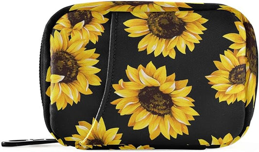 Black Sunflower Travel Pill Organizer Weekly Small (Cute) Pill Box 7 Day Pill Case Vitamin Holder Pill Bottle Organizer