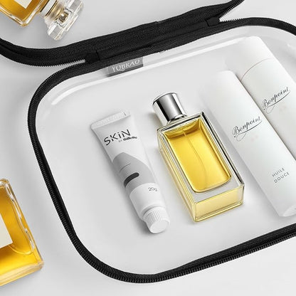 Hard Sided Clear Zipper Case for Storage- Professional-Grade Plastic Clear Zipper Pencil Case,Toy Storage Bins, Toiletry Pouch, Travel Organizer, Cosmetic Bag（Black,2 Pack, L）