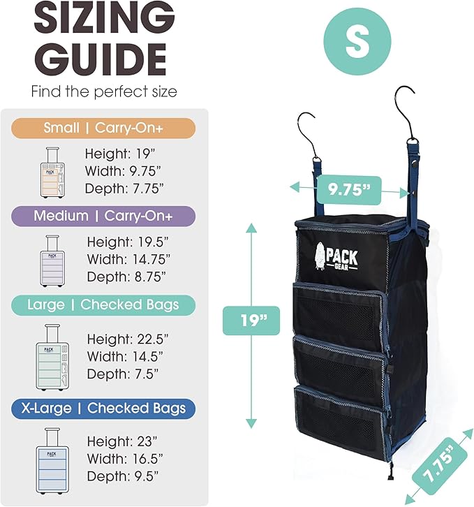 Pack Gear Hanging Carry-On Organizer - Our Standard Hanging Luggage Organizer Fits Any Carry On - Our Packing Cubes For Travel Use Mesh Windows to Make Finding Clothes Easy (Black, S)