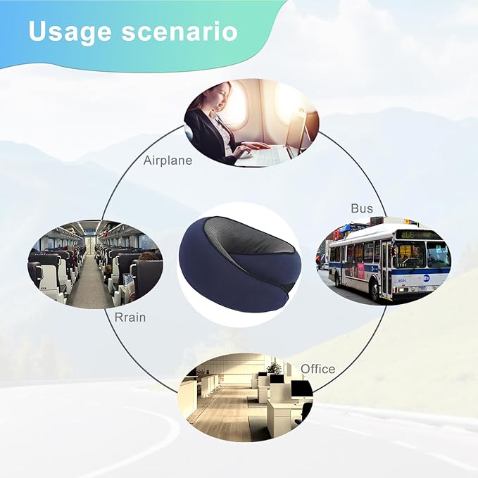 Cloud Sleep Travel Pillow｜360° Adjustable Neck Pillow for Airplane & Office｜NASA Memory Foam｜Free Eye Mask & Earplugs (Dark Blue)