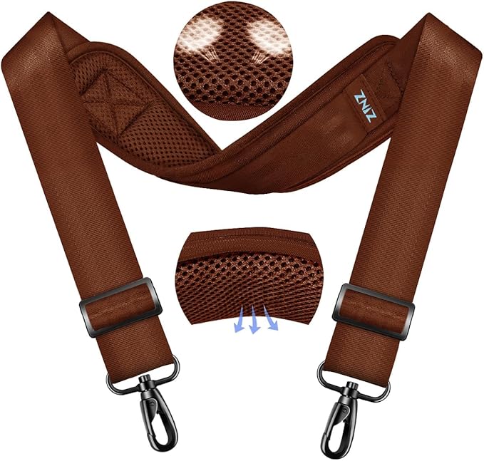 ZINMARK Shoulder Strap 59 inch, Extra-Thick Fixed Cushion Pad and Dual Clasps Universal Replacement Strap for Bags, Camera, Crossbody，Lawn mower Brown