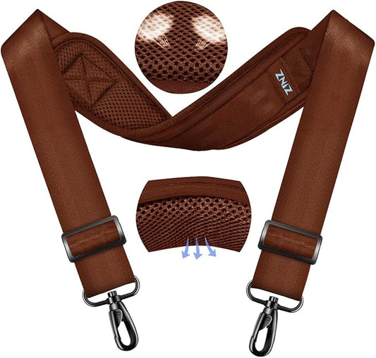 ZINMARK Shoulder Strap 59 inch, Extra-Thick Fixed Cushion Pad and Dual Clasps Universal Replacement Strap for Bags, Camera, Crossbody，Lawn mower Brown